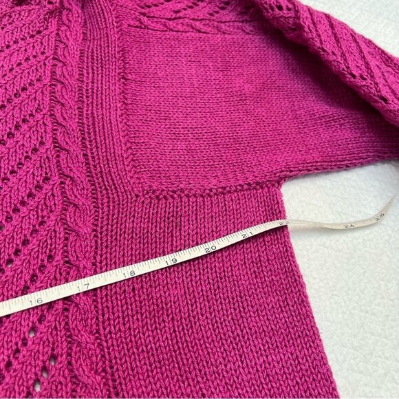 𝅺handmade Hand Knit Fucshia Pink Crew Neck Sweater Size L - Picture 9 of 9
